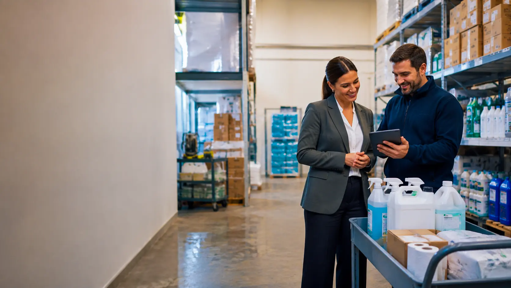 Atendimento e seleção de produtos de higiene em um centro de distribuição